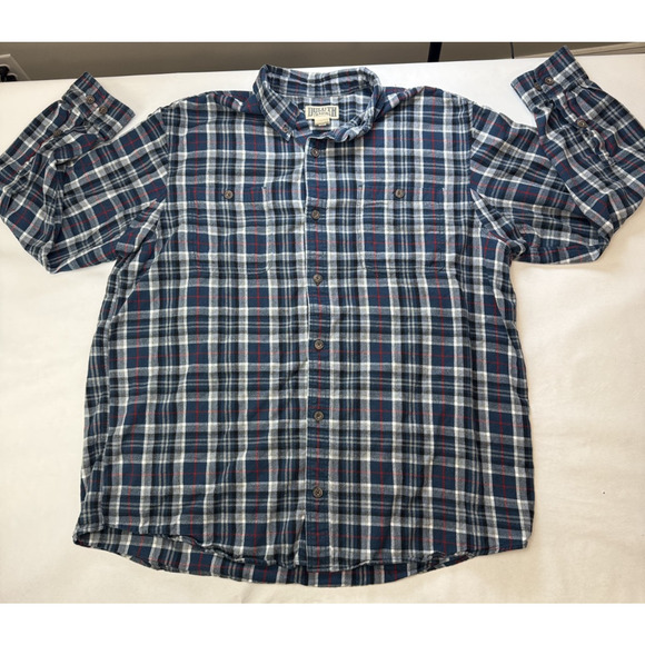 Duluth Trading Company Navy Blue Red Scotch Plaid Flannel Shirt Men's 2XL Tall - Picture 1 of 7
